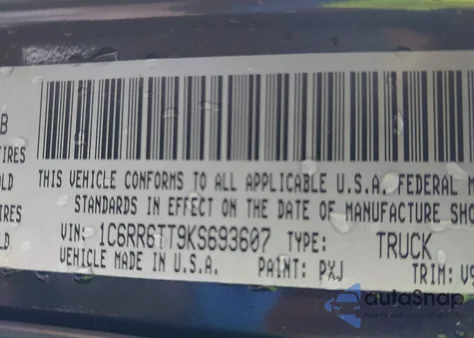 2019 Ram 1500 Classic Slt 4X2 6'4 Box из США, поврежденный, VIN 1C6RR6TT9KS693607